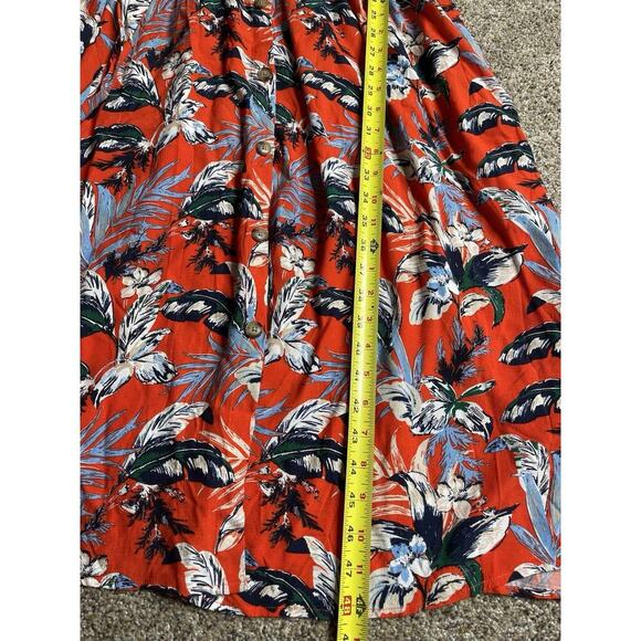 LOFT Women's Short-Sleeve V Neck Size 12 Orange Red Printed Floral & Belt - Picture 5 of 6